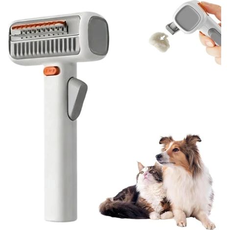 Peigne 2 en 1 à auto-détachement et soin du pelage pour animaux de compagnie, grattoir professionnel pour sous-poil de chiens et de chats, outil de démêlage efficace pour les animaux à poils longs (1/5)