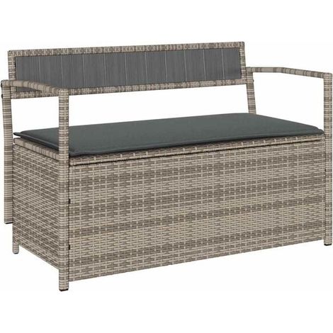 Banc de rangement de jardin avec coussins en résine rotin grise (1/5)