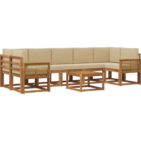 Conjunto de sofás de exterior 8 pcs Natural y Beige Poliéster vidaXL