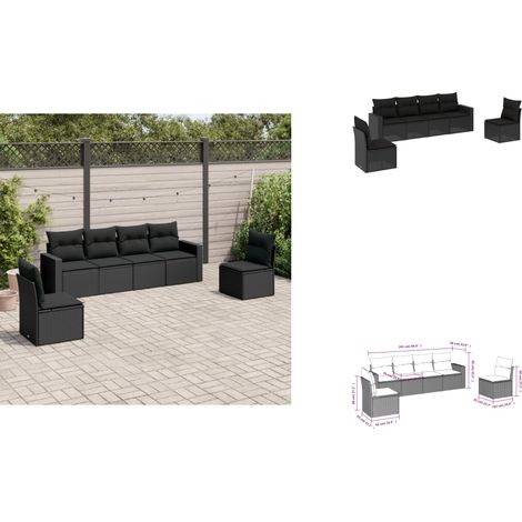 6-tlg. Garten-Sofagarnitur mit Kissen Schwarz Poly Rattan - Gartensorganisation - Outdoor Möbel - Gartenlounge - Lounge Set - Rattan Sofa (1/3)