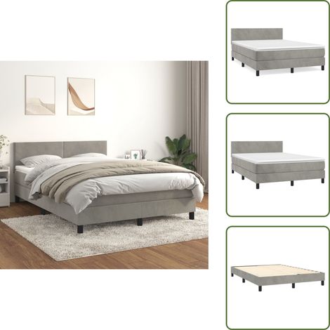 Boxspringbett mit Matratze Hellgrau 140x200 cm Samt - Samtbett - Boxspringbett - Doppelbett - Hochwertige Matratze - Bettauflage (1/5)