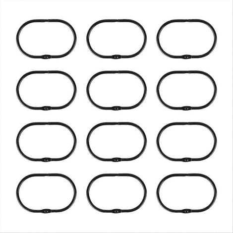Lot de 12 anneaux de suspension ovales noirs pour rideau de douche (1/5)