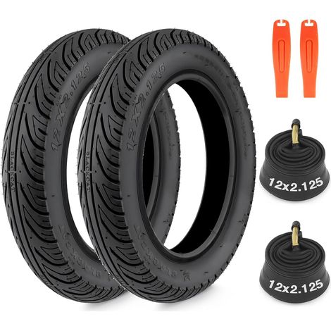 2 Pneus VAE 12 Pouces 12.5x2.125 et Lot de 2 Chambres à Air 12 Pouces Valve AV32mm pour Vélo Enfant/BMX/Vélo Electrique