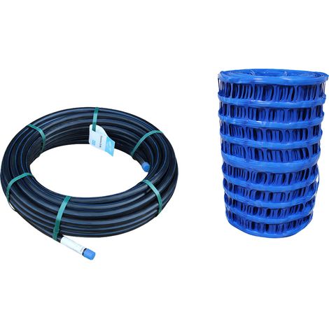 Lot de 25ml TUBE PEHD BANDE BLEU NF-PN25 Ø20x3,0 et 1 grillage avertisseur NF bleu eau potable 25mx30cm (1/5)