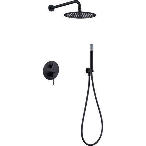 Imex – Ensemble de douche encastré avec mitigeur – Modèle MONZA – Pomme de douche standard – Noir mat – Acier et laiton – Compatible cartouche 35mm (1/7)