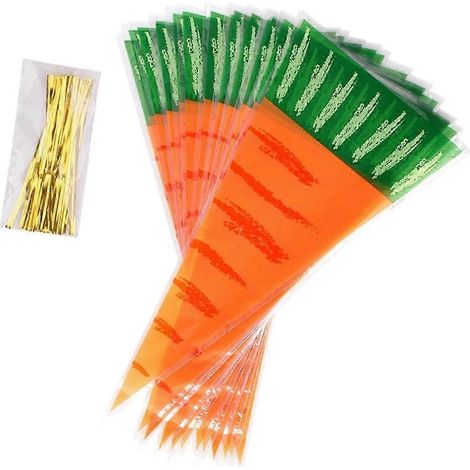 Cône en forme de carotte, sacs cadeaux, sachets à friandises, sachets à biscuits pour fêtes d'anniversaire d'enfants, Pâques, décorations et cadeaux-50pcs (1/5)