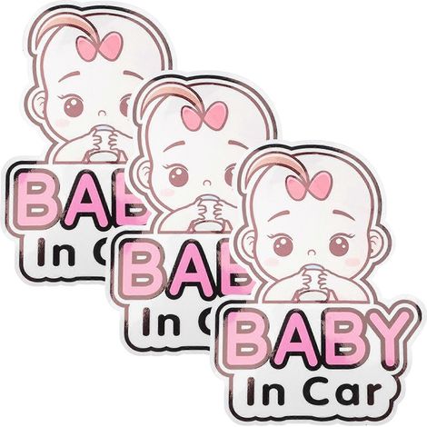 Lot de 3 autocollants « Bébé à bord » pour voiture, panneaux de sécurité pour enfants.-18x12.5CM-Pink (1/3)