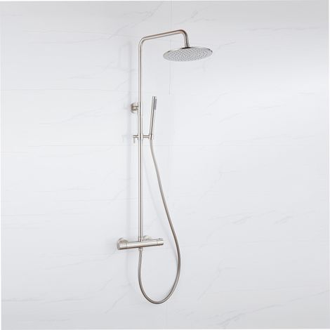 FugaFlow Eccelente Ensemble de douche de tête - thermostatique - douche de tête 25 cm - flexible lisse - douchette à main sur barre - Acier inoxydable
