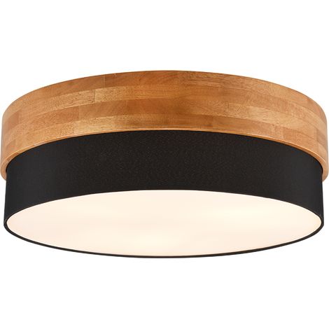 Plafonnier 3xe27 tissu noir bois naturel - trio - seasons (1/5)