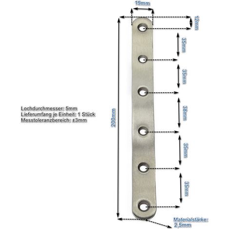 Edelstahl Verbinder 200 x 19 mm Flachverbinder Lochplatte Platte Beschlag
