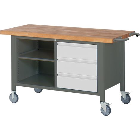 STIER Fahrbare Werkbank Premium mit 3 Schubladen und einem offenen Fach BxTxH 1500x700x880 mm (1/5)