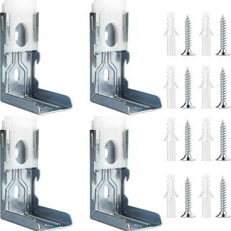 Ensemble complet d'accessoires pour voilages : supports métalliques, crochets de positionnement plats, poignées carrées et kits de fixation en caoutchouc.