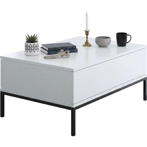 Dmora - Wohnzimmertisch Antares, Niedriger Wohnzimmertisch, Kaffeeregal, Couchtisch für Sofa, 90x60h40 cm, Weiß und Schwarz, mit verstärkter Verpackung