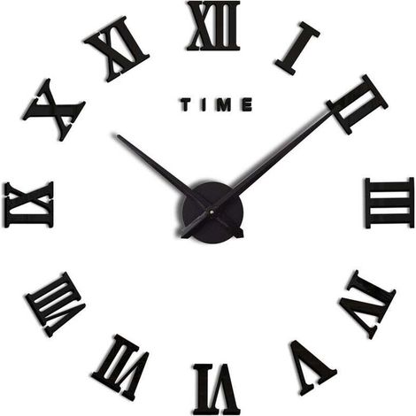 Moderne DIY Grand Pendule Murale Chiffres Romains Big Montre Stickers 3D Horloge Montre Murale Home Office Décoration Amovible (Batterie Non Inclus) Noir 70-120cm (1/4)