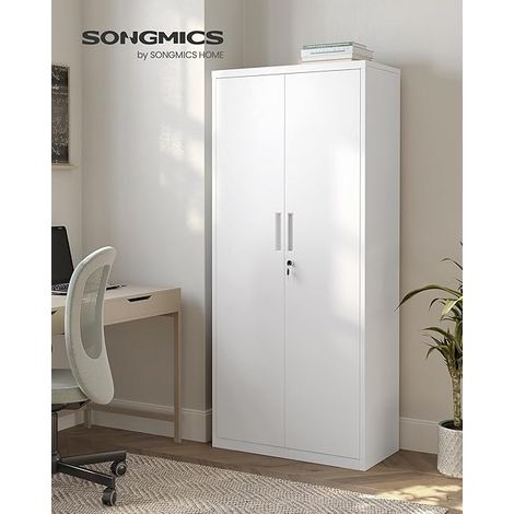 Songmics – Armoire à clés en acier avec 5 étagères réglables – Doubles portes – Serrure avec 2 clés – Kit anti-basculement – 40 x 80 x 180 cm – Blanc — vue 2