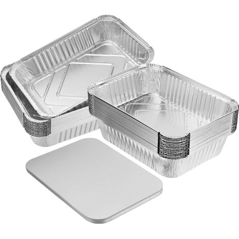 Lot de 10 Grandes Barquettes en Aluminium Weber avec couvercles, pour cuisson, rôtissage et pâtisserie26 x 19 x 6,3 cm (1/5)