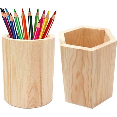 Porte Crayons en Bois, 2 Pièces Pot à Crayons Porte-Stylos En Bois, Pot à Crayons Rond En Bois, Porte-Stylo En Bambou pour L'écolele Bureau et la Maison, Accessoire et Cadeau de Bureau (1/5)