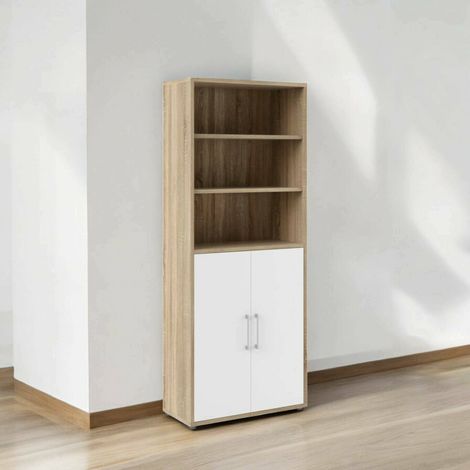 Dmora - Aparador Karine, Bufé de salón, Aparador de salón, Despensa de cocina, 89x40 h222 cm, Roble y Blanco (1/3)