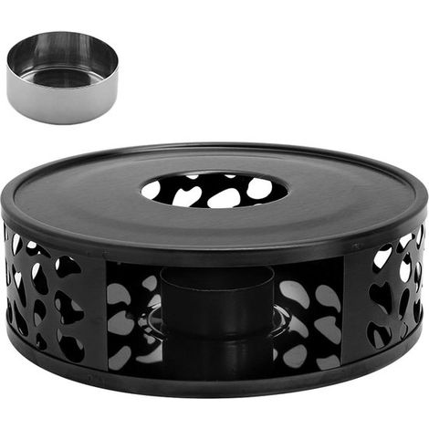 Chauffe-théière rond – Noir – Acier inoxydable – Porte-bougie – Maison, bureau, salon de thé – Portable (1/5)