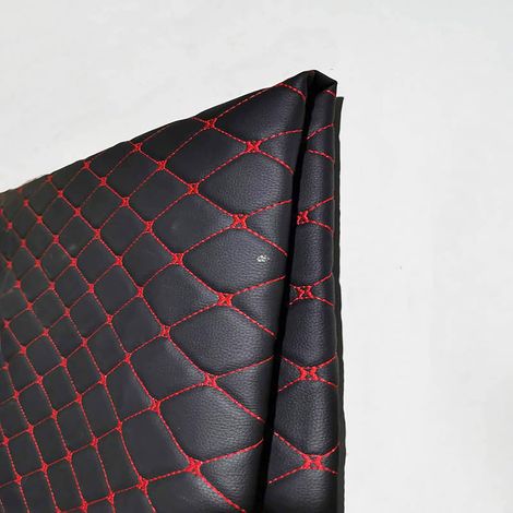 Tissu en Cuir pour Ameublement Tissu Matelassé en Vinyle Similicuir au Metre Imperméable pour Ameublement Bricolage Couture Coussin De Voiture Décoration en Cuir(Size:2M,Color:Noir Rouge) (1/5)