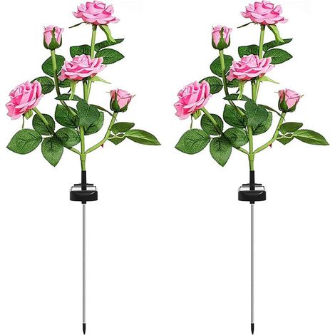 Lampes solaires de jardin à piquer, lot de 2, avec 10 fleurs de rose, extérieur, imperméables à l’eau (1/2)