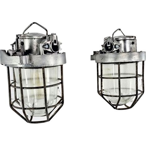 PAREJA DE LAMPARAS INDUSTRIAL BARCO O BUNKER CON JAULA AÑOS 60 - SOVIETICA Gris 25x35cm