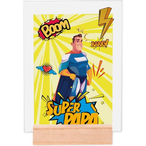 Lupia - Portafoto Targa 15x20 cm SUPER PAPA' con protezione in Vetro e supporto da tavolo in legno, senza Cornice, Idea Regalo con Scatola e poster grafica per la festa del papa' (1/4)