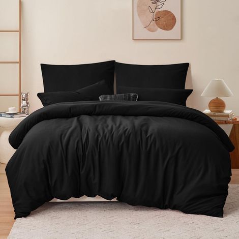 Bettwäsche-Set 200x200 cm Schwarz Mikrofaser 3-teilig mit Reißverschluss