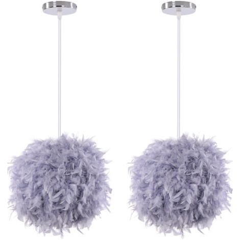 royaluxe- (2PCS) Lampe À Suspension Moderne En Plumes Plafonnier En Plumes Moelleuses, Abat-Jour Plume, Pour Chambre, Salon, Mariage (Gris) (1/5)