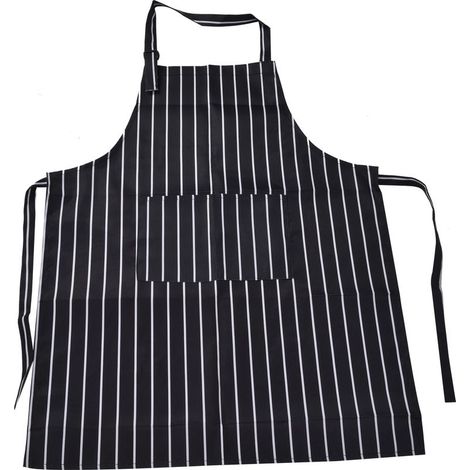 Tablier de cuisine imperméable ajustable avec poches doubles pour restaurants et boulangers, rayures noir et blanc (1/5)