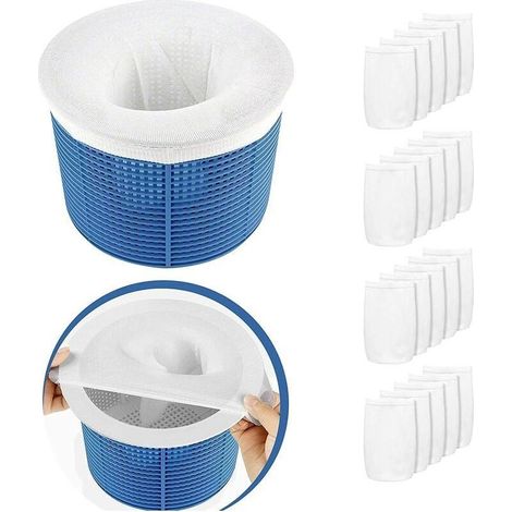 Pool Skimmer Socks, Lot de 20 Chaussettes Skimmer Piscine, Skimmer Réutilisable et Super Élastique pour Panier de Skimmer, de Pompe, Piscine, Spa (1/5)
