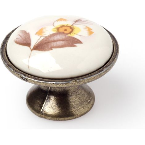 Pomo en porcelana flor marrón, dimensiones: 29x29x22mm, Ø: 29mm -