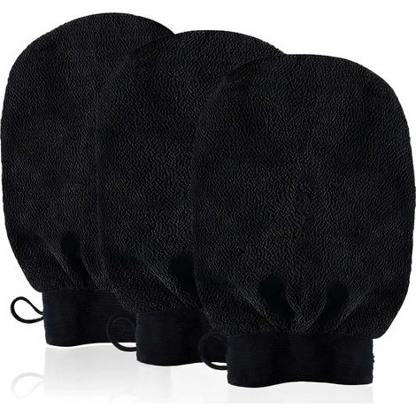 Gant Exfoliant Kessa, 3 Pcs Gant De Crin, Gant Pour Hammam, Gants de Gommage pour Hommes et Femmes, Gommage naturel Et Efficace, Élimine Les Peaux Mortes Efficacement,Noir (1/5)