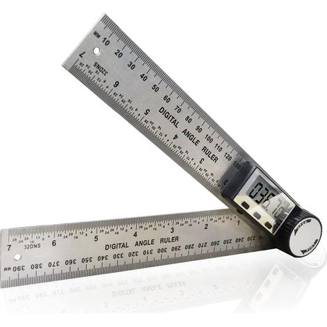 Rapporteur d’angle numérique 400 mm – acier inox, écran LCD, fonction zéro, mm/pouces (1/5)
