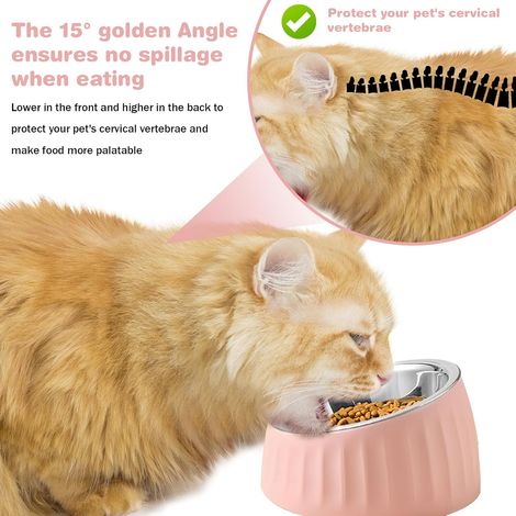 Gamelle inclinée en acier inoxydable à 15° pour chat : 3 gamelles pour chats, 280 ml, gamelle pour chat surélevée, gamelle amovible en acier inoxydable pour chat chiot nourriture et eau (1/2)