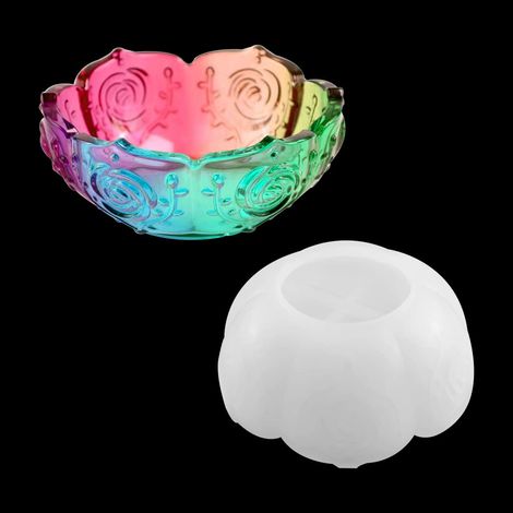 Résine Époxy pour Bol de Lotus, Moule en Silicone de Boîte de Rangement de Porte-stylo, Moule de Rond Assiette Tray Bowl Resin Mold (Lotus) (1/5)
