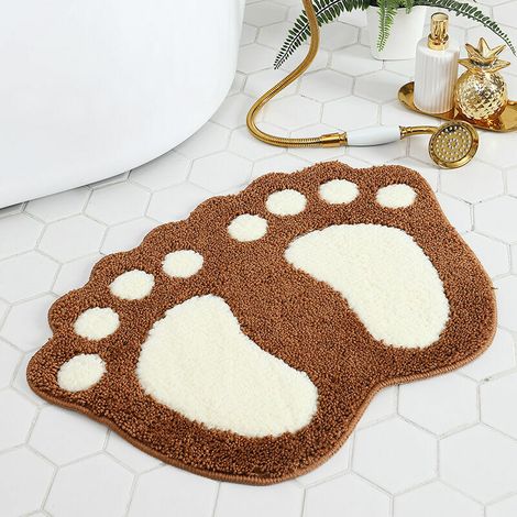 Tapis antidérapant et absorbant pour salle de bain, motif grands pieds, Polyester, marron, 40 x 60 cm (1/5)