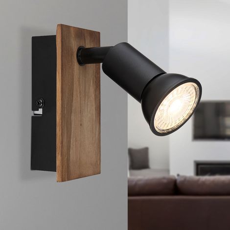 Lampada da parete lampada da parete lampada in legno lampada soggiorno con spot mobile, metallo nero testa di moro, 1x GU10, LxA 6x10,5 cm (1/4)