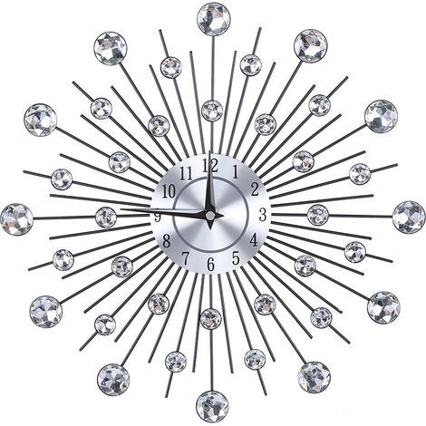 Funkelnde, silberfarbene, blumenförmige Wanduhr für Wohnzimmer, Büro (runde Blume) (1/5)