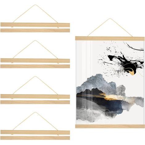 Set di 4 porta poster magnetici, formato A3, cornice magnetica per poster da 31 cm, cornice magnetica da appendere in legno naturale, porta poster, cornice magnetica per poster, cornici per foto, foto (1/5)