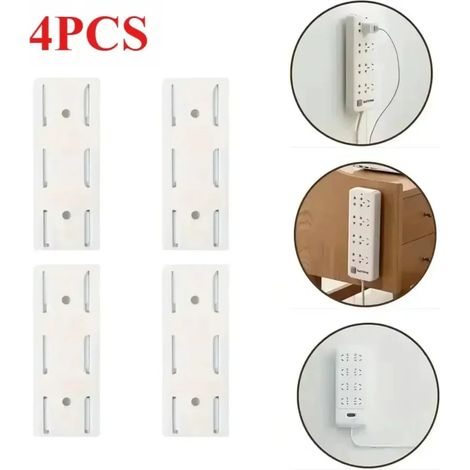 (4 pièces) Fixation murale autocollante pour multiprise, organiseur de câbles amovible, support de prise de bureau pour la maison et le bureau (1/5)