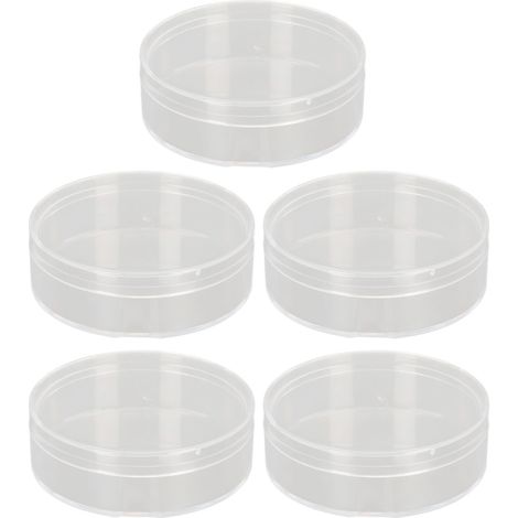 Lot de 5 boîtes rondes transparentes en plastique pour ranger les houppettes à poudre, idéal pour emballer les houppettes de maquillage ou perles de bricolage (1/5)
