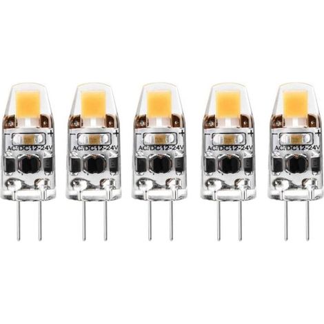 G4 LED 2W Ampoule, Blanc Chaud 2700K G4 Ampoules LED COB 2W remplace les ampoules halogènes 20W,12V AC/DC, Sans Scintillement, Dimmable, Angle de Faisceau 360 °, Lot de 5 [Classe énergétique G] (1/5)