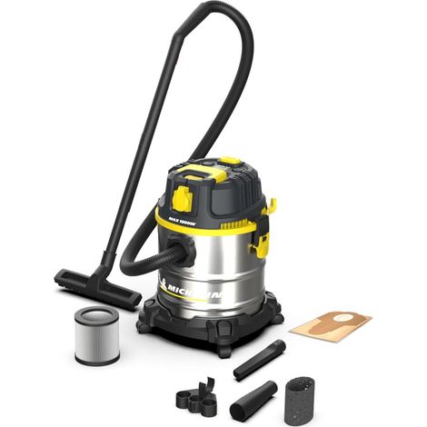 MICHELIN, Aspiratore Solidi e Liquidi, HP20 PRO, Serbatoio in Acciaio da 20 L, con Presa Elettroutensili, 1200 W, Completo di Accessori, Funzione di Soffiaggio, 20 kPa (1/2)