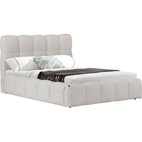 Lit double en tissu avec coffre "Davos" - 140 x 190 cm - Beige