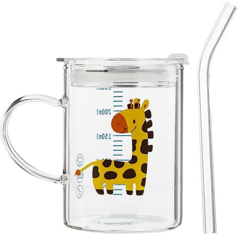 Gobelet à eau en verre avec motif cerf, pour enfants, avec paille. (1/5)