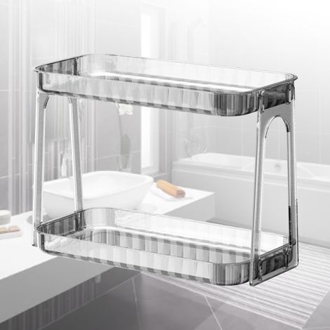 Luxuriöse, zweistöckige, transparente Kosmetikaufbewahrungsbox mit abnehmbarer Tischablage, Schminktisch-Organizer, klare Farbe (1/5)