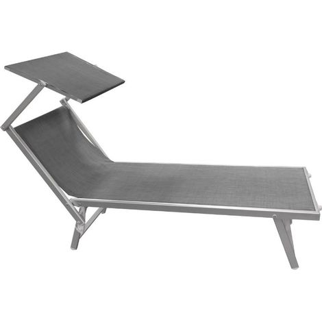 Lettino Bagnino Mare Giardino con Tettuccio in Alluminio Grigio 187 x 60 x 38 cm