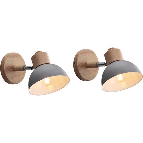2X Aplique De Pared Retro Moderno Lámpara De Pared Nórdica 15CM Metal De Madera Ángulo Ajustable Simple Para Sala De Estar Dormitorio (Gris) E27