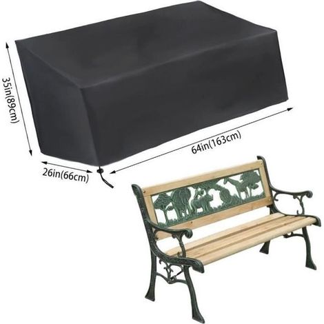 Housse de mobilier de banc 3 places - Housse de mobilier de jardin extérieur - Tissu Oxford 210D - Noir (1/4)